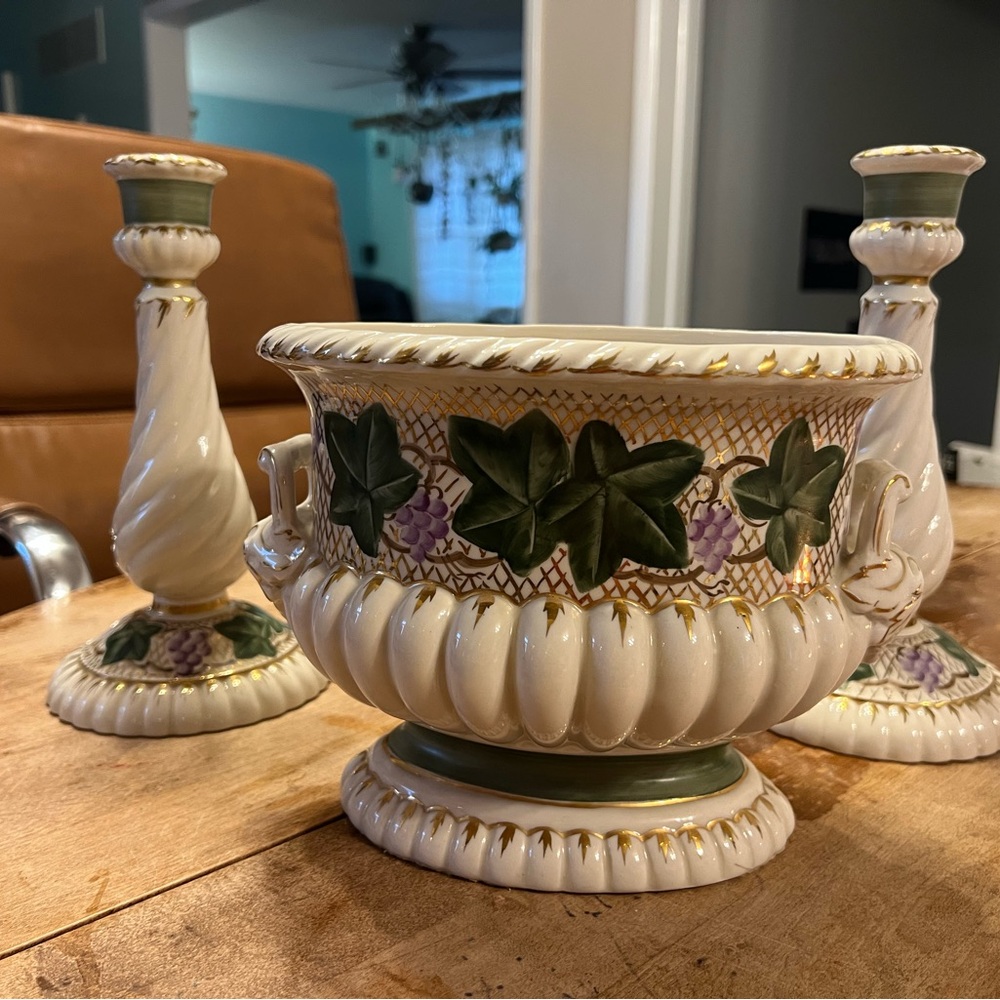 "I Love Lucy" Charleton Porcelain Cache Pot Planter and Candlesticks